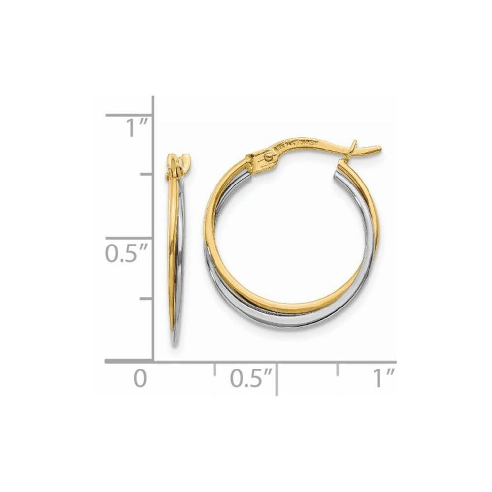 14K Gold Two Tone Polished Round Hoop Earrings - Picture 3 of 5